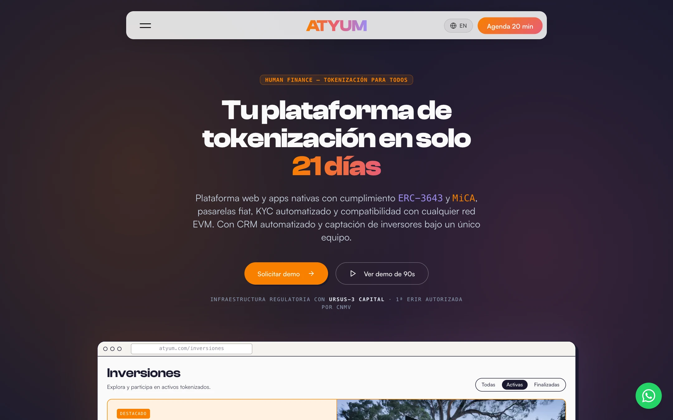 Atyum: Tu plataforma de tokenización regulada, lista en 21 días.